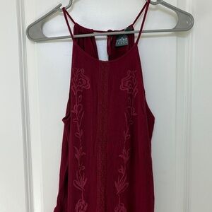 Soho Women's Deep Red Embroidered Halter Top